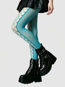 ROMWE Goth Sexy Lady Ripped Fishnet Black Tights - Cave lake blue - View 4