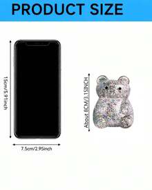1pc Silver Glitter Bear Squeeze Figure With Clear Jelly Texture, Sparkle Filled Animal Shape In Blue Striped Window Box, Soft Handheld Ornament For Desk Decor, Shelf Display And Travel Carry - Multicolor - View 4