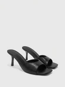 CUCCOO BIZCHIC Women's Black Square Toe Stiletto With Casual Versatile High-Heeled Sandals, Fashionable And Simple Versatile Commuting, Suitable For Daily Wear, Dating - Black 2 fine lines - View 6