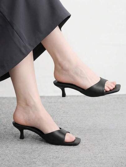 CUCCOO BIZCHIC Women Shoes Spring And Summer New Black One-Piece Open-Toed Women's High-Heeled Sandals Slippers Simple, Fashionable And Comfortable Versatile Commute