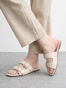 CUCCOO BIZCHIC Summer New Apricot One-Button Women's Flat Sandals Slippers Casual Fashion Versatile Comfortable Commuter Women's Flat Sandals Women's Shoes - Apricot - View 4