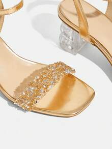 CUCCOO TILAWA Women's Fashion Crystal Glass Rhinestone Embellished High-Heeled Sandals Are Perfect For Outdoor Events And Parties - Champagne - View 6