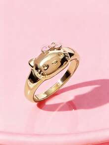 HELLO KITTY AND FRIENDS | SHEIN 時尚可愛卡通金合金戒指，滴油設計，節日禮物，適合送禮 - 彩色 - 查看 4