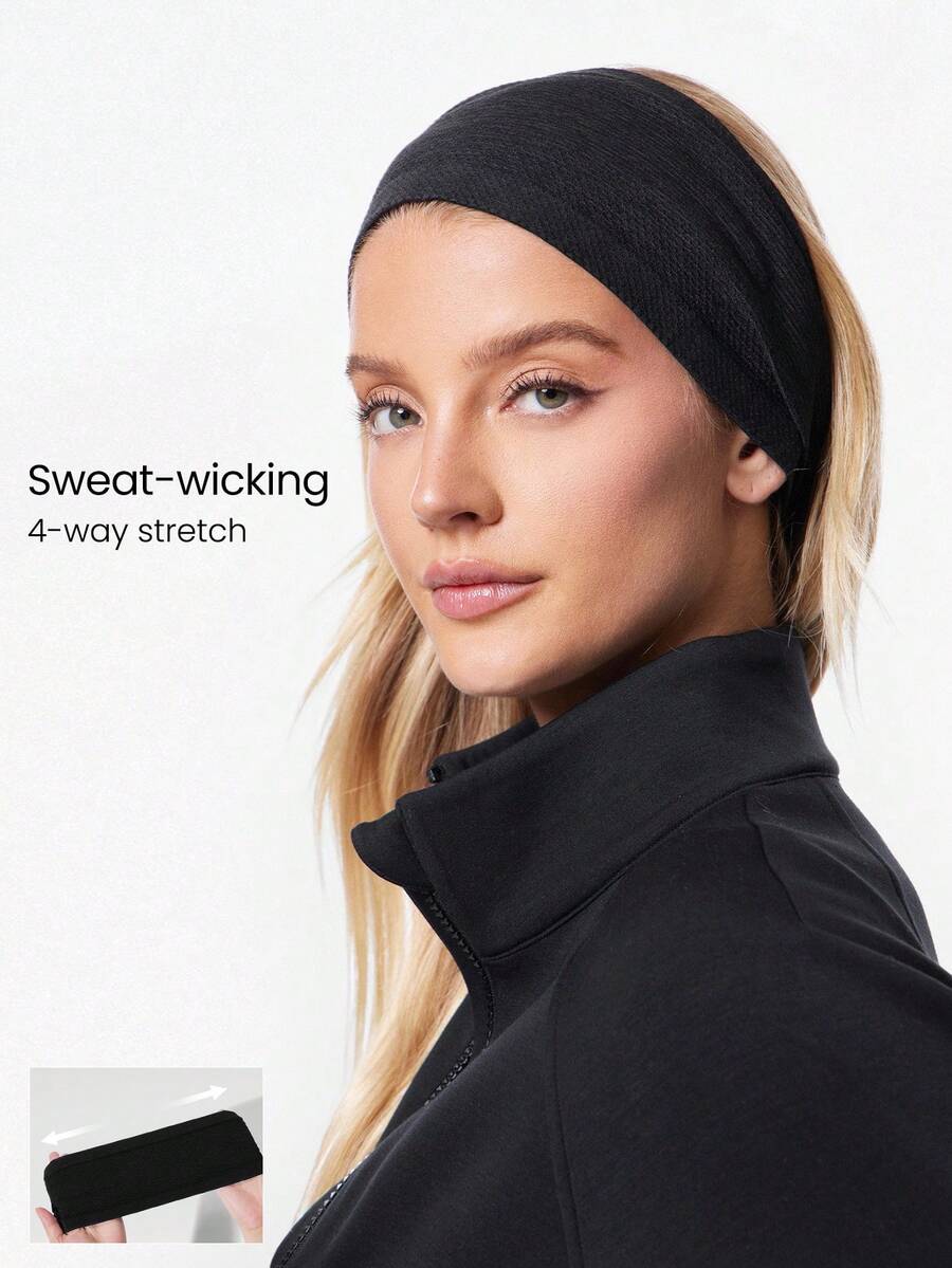GLOWMODE Fierce Focus Stretchy Seamless Sweat-Wicking Reflective Logo Wide Headband Running Hiking Gym Workout Daily Active Wear - Black - View 1