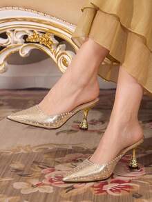 CUCCOO TILAWA Flower Rhinestone Elegant Sexy Pointed Women's High Heels - Exquisite And Stylish Design, With A Slip-On Design For Women With Stilettos - Champagne - View 2