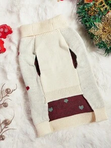 PETSIN 1pc Apricot Knitted Turtleneck Sweater With Cute Christmas Candy Cane & Heart Pattern, For Cats & Dogs - Multicolor - View 9