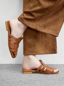 CUCCOO BIZCHIC Women's Shoes, Brown, Woven Upper, Thick Heel, Low Heel Sandals, Suitable For Commuting Office Wear - Brown - View 5