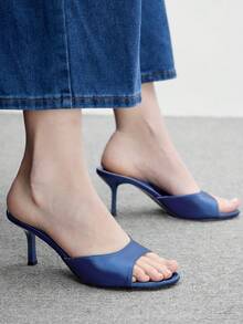 CUCCOO BIZCHIC 女款經典舒適百搭優雅度假休閒穆勒高跟涼鞋 - 藏藍1色丁 - 查看 4