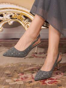 CUCCOO TILAWA Women's Fashion Rhinestone Decor High Heel Party Shoes Spring Shoes Spring Break Easter Prom Heels For Christmas Valentine's Day - Black - View 3