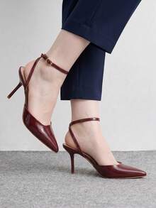 CUCCOO BIZCHIC Women's Fashion Burgundy Ankle Strap Pointed Toe Stiletto High Heel Pumps For Commute, Date, Party, Wedding, Vacation - Burgundy 1 - View 3