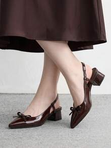 CUCCOO BIZCHIC 女款時尚低跟鞋 蝴蝶結粗跟 PU 全季通勤優雅百搭 適合節慶度假、辦公與日常穿搭 - 咖啡棕 - 查看 3