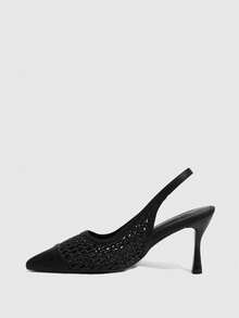 CUCCOO SZL Women Shoes Multi-Color Woven Hollow Breathable Design Pointed Tip Thin Heel Strap Sandals Light Commuter Style Spring And Summer Suitable For Workpla - Black - View 5