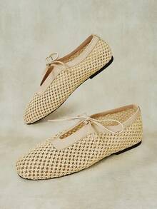 Styleloop Ladies PP Straw Upper, Bow, Decoration, Flat Shoes - Apricot - View 7
