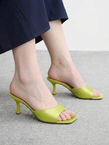 CUCCOO BIZCHIC 女款經典舒適百搭優雅度假休閒穆勒高跟涼鞋 - 淡綠2色丁 - 查看 5