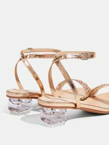 CUCCOO TILAWA Women's Fashion Crystal Glass Rhinestone Decorated High Heel Sandals For Outdoor Events And Parties, Spring Shoes, Spring Break Easter Prom Heels - Champagne gold - View 4