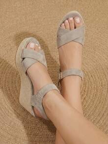 Styleloop Women Platforms & Wedge Sandals Holiday Travel Essential Boho Cowgirl Outfit - Gray + button - View 4