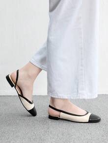 CUCCOO BIZCHIC Women Shoes Small Square Toe Thick Heel Flat Bottom Beige Building Color Comfortable And Simple Commuting Women's Flat Sole Shoes Slingback Shoes - Beige 98 #~ - View 4