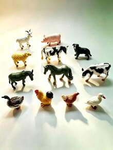 MINKOJA 12pcs Miniature Farm Animal Simulation Models, Including Mini Chickens, Ducks, Geese, Horses And Cows, Suitable For Holiday Gifts For Science And Cognitive Development - Multicolor - View 12
