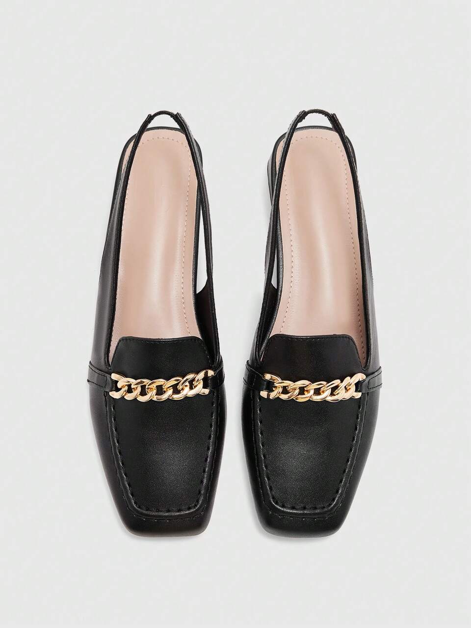 CUCCOO BIZCHIC Women Shoes Square Heel Low Heel Black Rear Strap Metal Chain Women's Slingback Shoes Comfortable Commuting Suitable For Outdoor Shopping To Wear Fall Shoes