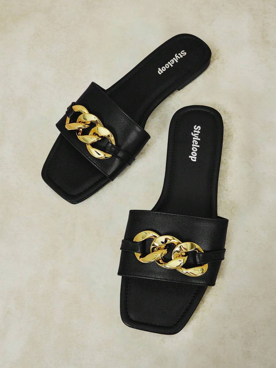 Styleloop Señoras, Uñas de Sauce, Hebillas, Zapatos Planos. - Negro - Ver 1