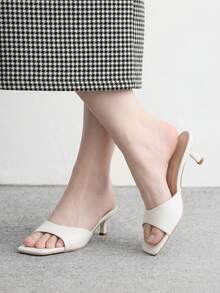 CUCCOO BIZCHIC Women Shoes Spring And Summer New Beige One-Piece Open-Toed Women's High-Heeled Sandals Slippers Simple, Fashionable And Comfortable Versatile Commute - PU white - View 5