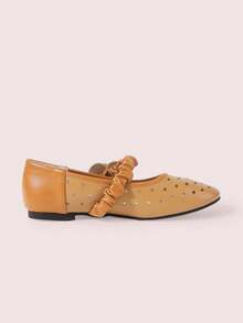 CUCCOO DOLLMOD Women's Shoes, Brown, Star Hollow Mary Jane Flats, Flower-Decorated Breathable Ballet Shoes, Daily Casual And Comfortable Women's Shoes - Brown - View 5
