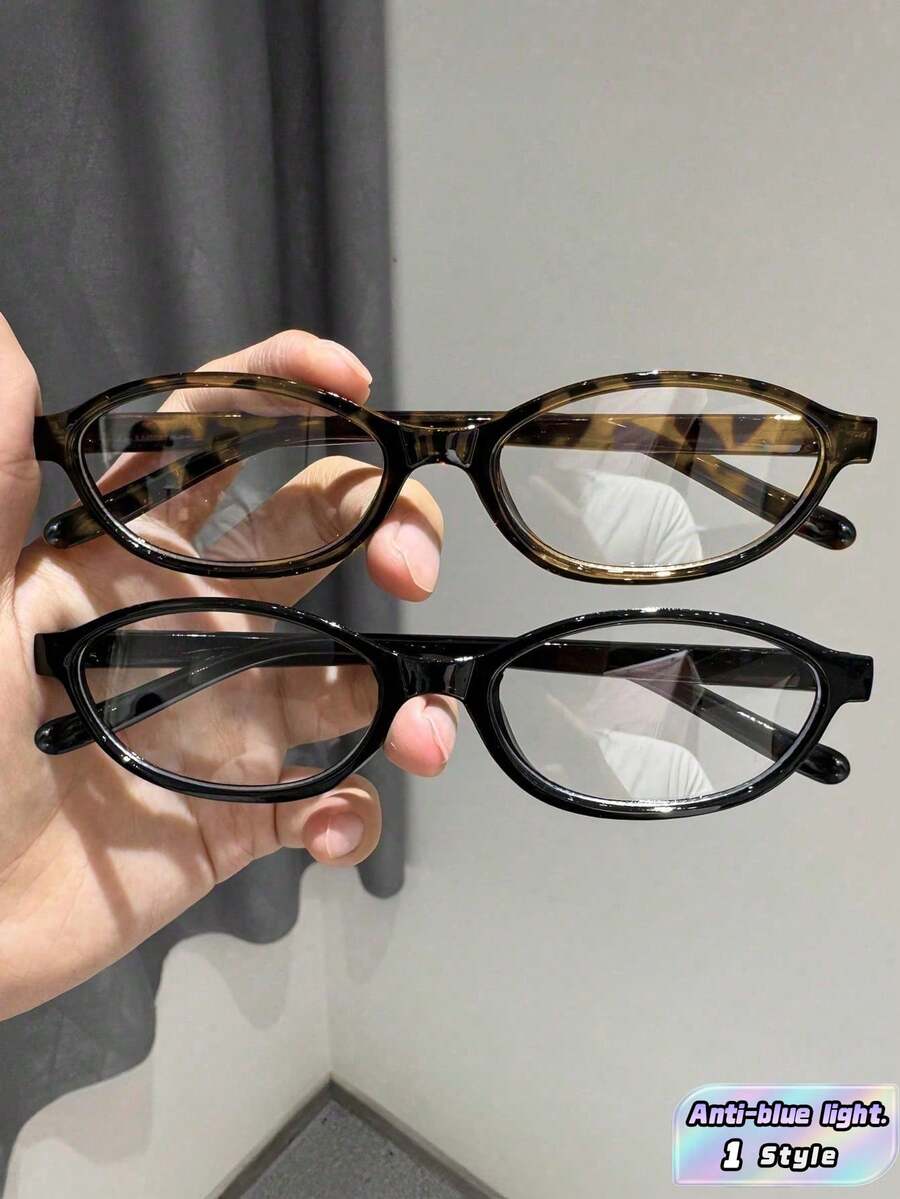 2件組女性防藍光眼鏡,可愛橢圓全框眼鏡-非處方彩色鏡框,適合電腦與手機遊戲,Y2K風格日常配戴,適合大多數臉型 - 彩色 - 查看 1