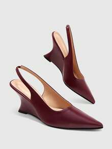 CUCCOO BIZCHIC Exklusiva vinröda slingback-skor för dam med spetsig tå, kilklack och stängd tå, bekväma för pendling - Bourgogne - Visa 9