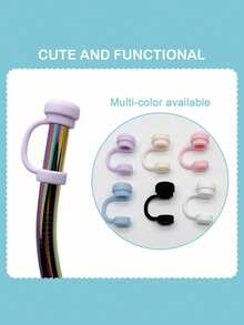 6pcs/2pcs Straw Covers Cap Reusable Silicone Straw Toppers Compatible With Stanley Cup Spill Leak Stopper Splash Dust Proof Straws Cover Back To School - Multicolor - View 8