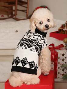 PETSIN 1pc Christmas Pet Cat Dog Universal Green Diamond Grid Elk Snowflake Cute Pattern Jacquard Knitted Elastic Comfortable Dog Christmas Sweater - Multicolor - View 4