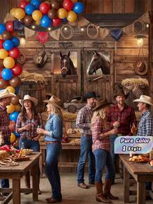 1 Western Cowboy Background Country Barn Door Farm House Wooden Stable Brown Rural Wild West Horse Vintage Wooden Board Skull Decor Photography Backdrop Banner Photo Booth Studio - multicolored - View 1