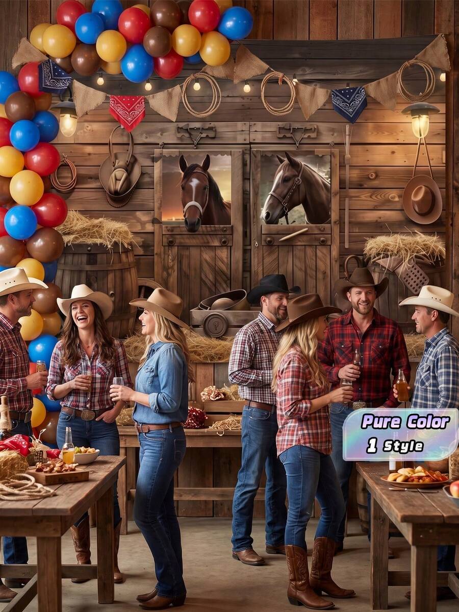 1 Western Cowboy Background Country Barn Door Farm House Wooden Stable Brown Rural Wild West Horse Vintage Wooden Board Skull Decor Photography Backdrop Banner Photo Booth Studio - multicolored - View 1