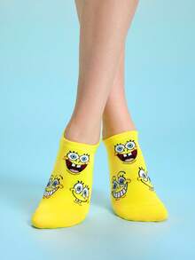 SpongeBob SquarePants | SHEIN 3雙女款透氣柔軟隱形船襪，襪頭與腳跟加強耐磨，四季可穿 - 彩色 - 查看 5