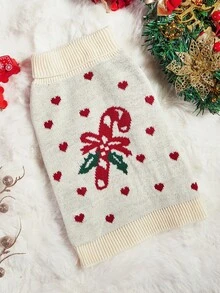 PETSIN 1pc Apricot Knitted Turtleneck Sweater With Cute Christmas Candy Cane & Heart Pattern, For Cats & Dogs - Multicolor - View 2