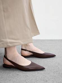 CUCCOO BIZCHIC 女款平底尖頭簡約棕色後扣slingback女鞋，日常百搭輕便舒適通勤上班鞋 - 深棕色PU - 查看 4