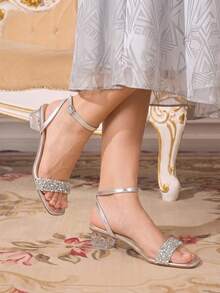 CUCCOO TILAWA Women's Fashion Crystal Glass Rhinestone Decorated High Heel Sandals For Outdoor Events And Parties, Spring Shoes, Spring Break Easter Prom Heels - Bright silver - View 8