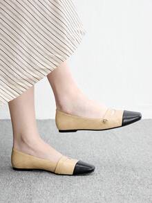 CUCCOO BIZCHIC 女款小方頭杏色低鞋面平底鞋，輕便舒適通勤瑪麗珍鞋，適合搭配裙裝 - 杏色93# - 查看 3