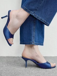 CUCCOO BIZCHIC 女款經典舒適百搭優雅度假休閒穆勒高跟涼鞋 - 藏藍1色丁 - 查看 5