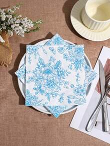 20 Pcs/Set,Blue/Pink/Green, Retro Floral Printed Disposable Napkins. 13*13 Inch Double-Layer Plant Paper Napkins. Suitable For Birthday, Wedding, Tea Party, Hotel Decoration Napkins - Multicolor - View 4