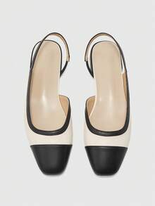 CUCCOO BIZCHIC Women Shoes Small Square Toe Thick Heel Flat Bottom Beige Building Color Comfortable And Simple Commuting Women's Flat Sole Shoes Slingback Shoes - Beige 98 #~ - View 10
