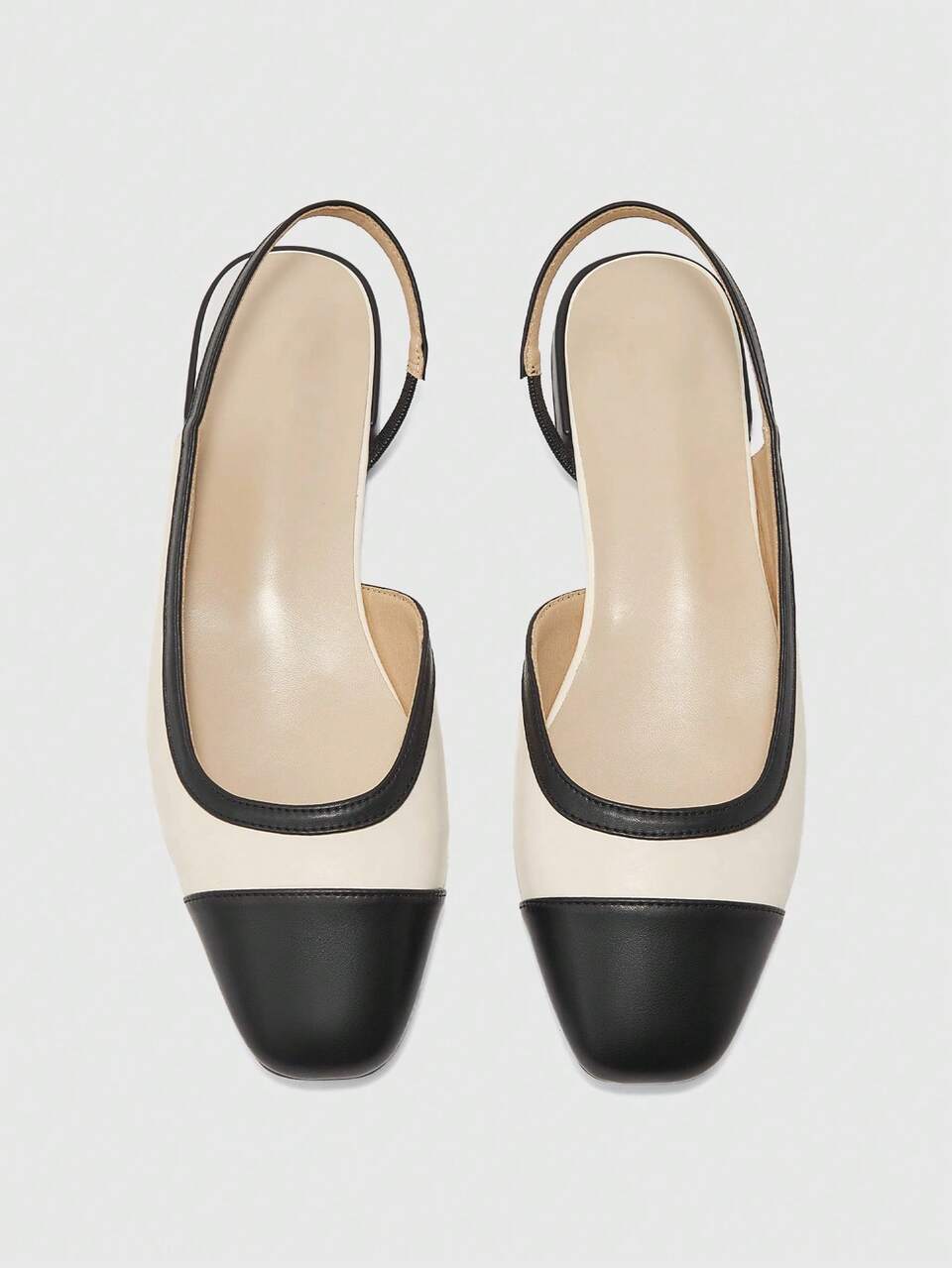 CUCCOO BIZCHIC Women Shoes Small Square Toe Thick Heel Flat Bottom Beige Building Color Comfortable And Simple Commuting Women's Flat Sole Shoes Slingback Shoes