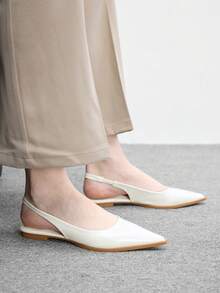 CUCCOO BIZCHIC 女款平底尖頭簡約白色後扣slingback女鞋，日常百搭輕量舒適通勤鞋 - 米白色鏡面 - 查看 5