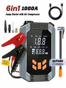 Portable Car Jump Starter With 150PSI Air Compressor, Auto Battery Booster Pack With Jump Cables, Auto‑Shut‑Off Air Inflator, Built‑In Flashlight Emergency Light For Vehicle - ST-9632 - View 1