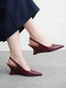 CUCCOO BIZCHIC Exklusiva vinröda slingback-skor för dam med spetsig tå, kilklack och stängd tå, bekväma för pendling - Bourgogne - Visa 1
