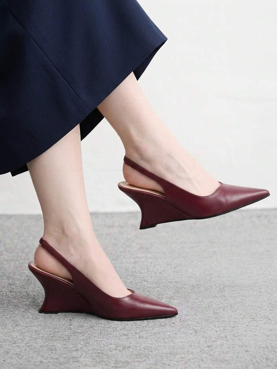 CUCCOO BIZCHIC Exklusiva vinröda slingback-skor för dam med spetsig tå, kilklack och stängd tå, bekväma för pendling - Bourgogne - Visa 1