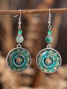 ROMWE Hippie 2pcs Fashionable Creative Style Round Gemstone Pendant Earrings - Multicolor - View 6