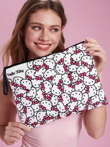 HELLO KITTY AND FRIENDS | SHEIN 可愛貓咪印花化妝包套組，多尺寸與大容量，適用於化妝品/小物品/電子產品，可單獨購買或套組，附拉鍊 - 粉黑白 - 查看 8