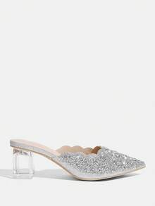 CUCCOO TILAWA Women's Crystal And Glass Rhinestone Pointed Women's High-Heeled Shoes, Suitable For Going Out, Banquets, Parties And Other Activities - Silver - View 3