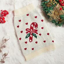 PETSIN 1pc Apricot Knitted Turtleneck Sweater With Cute Christmas Candy Cane & Heart Pattern, For Cats & Dogs - Multicolor - View 10