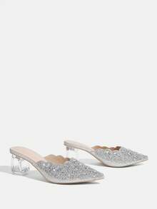 CUCCOO TILAWA Women's Crystal And Glass Rhinestone Pointed Women's High-Heeled Shoes, Suitable For Going Out, Banquets, Parties And Other Activities - Silver - View 9